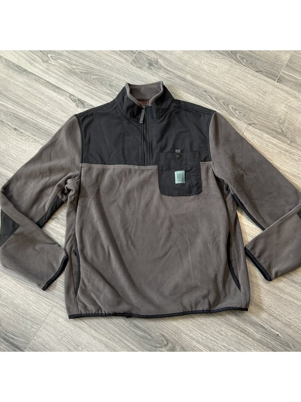 Topo Designs Jacket Mens L Gray Black Vista Quarter Zip Fleece Pullover Outdoor